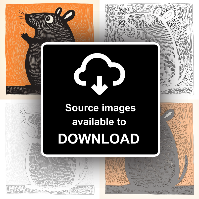 Cute Chinchilla Linoprint-Style Art (212-1)