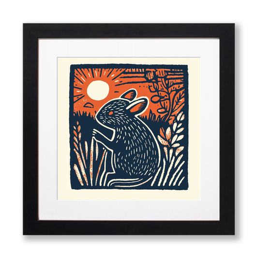 Cute Chinchilla Linoprint-Style Art (50-1)