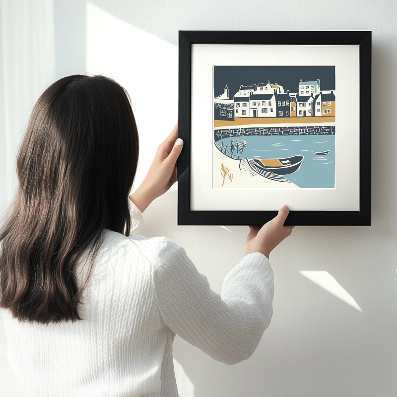 St Ives harbour, Cornwall Linoprint-Style Art (1164-2)