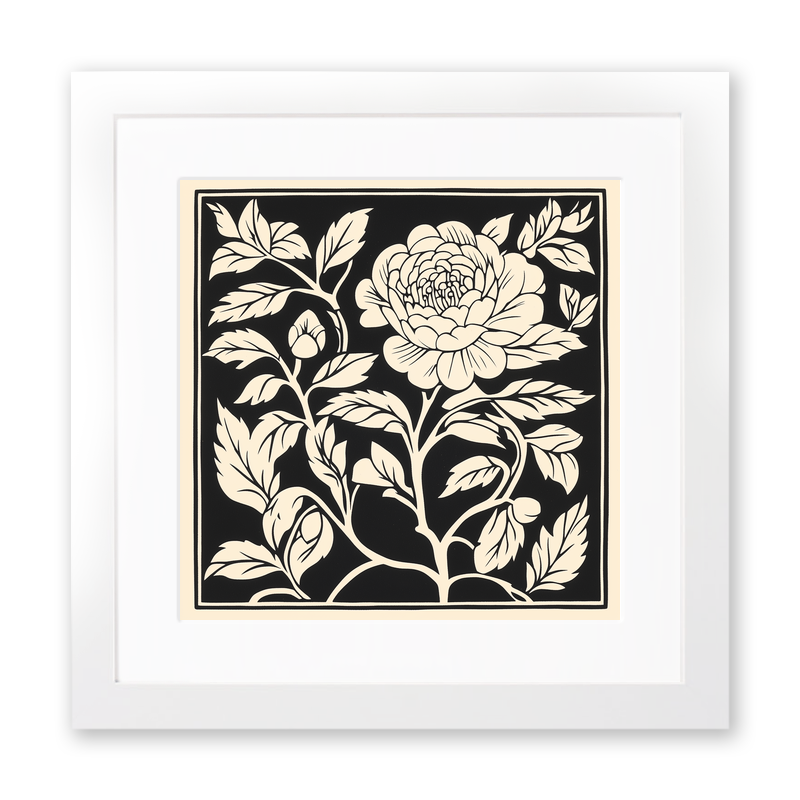 Camellia Linoprint-Style Art (1699-1)