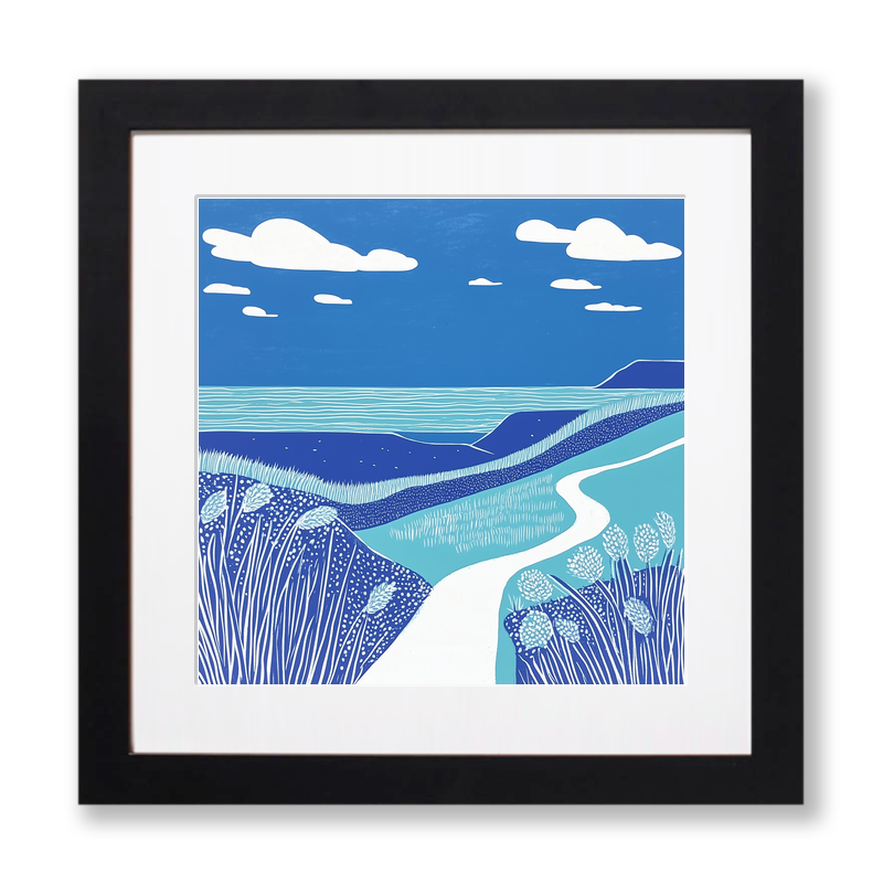 Brancaster dunes and sky Linoprint-Style Art (1763-1)