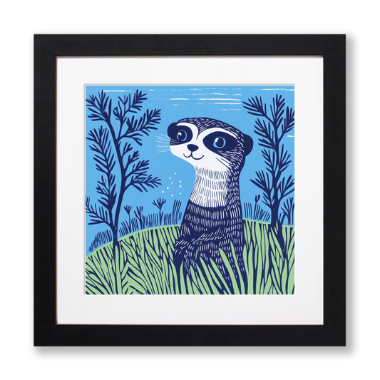 Cute Meerkat Pup Linoprint-Style Art (922-1)