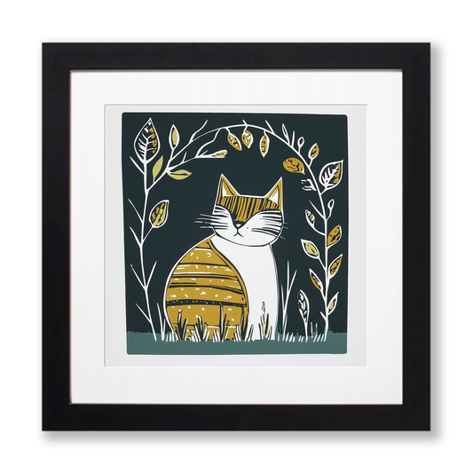 Cute Kitten Linoprint-Style Art (1209-1)
