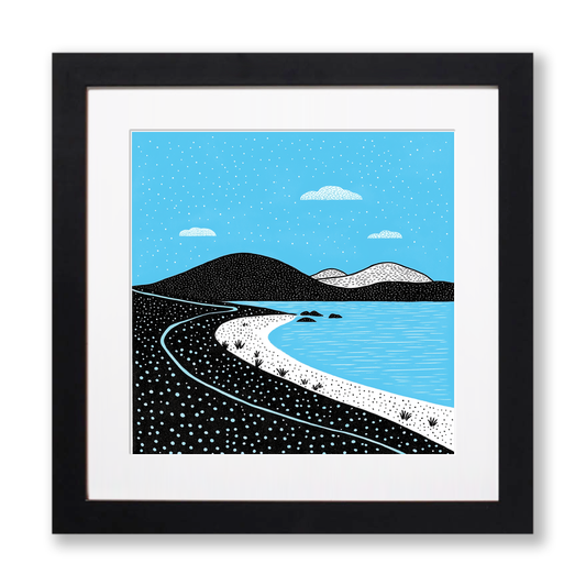 Luskentyre Beach, Isle of Harris Linoprint-Style Art (802-1)