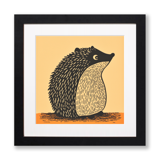 Cute Hedgehog Linoprint-Style Art (223-2)