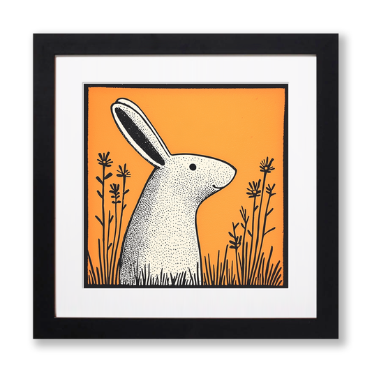 Cute Bunny Linoprint-Style Art (209-1)