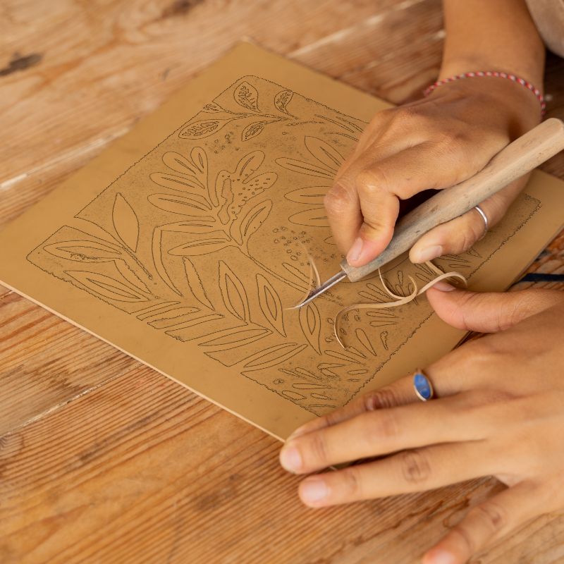 Abstract botanical textures Linoprint-Style Art (499-1)
