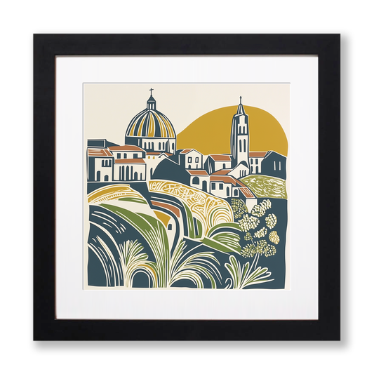 Florence Duomo and rooftops Linoprint-Style Art (1140-1)