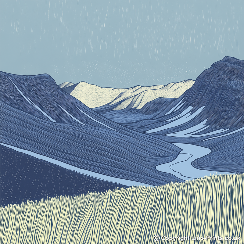 Scafell in the Lake District Linoprint-Style Art (2532-5)