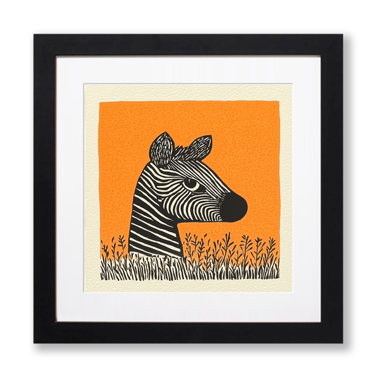 Cute Zebra Foal Linoprint-Style Art (244-1)