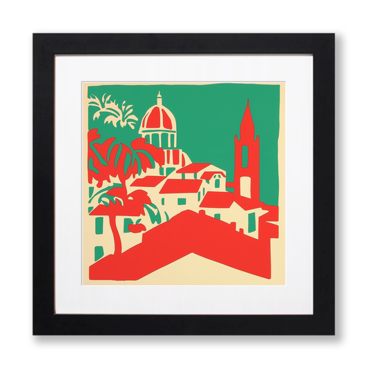 Florence Duomo and rooftops Linoprint-Style Art (337-1)