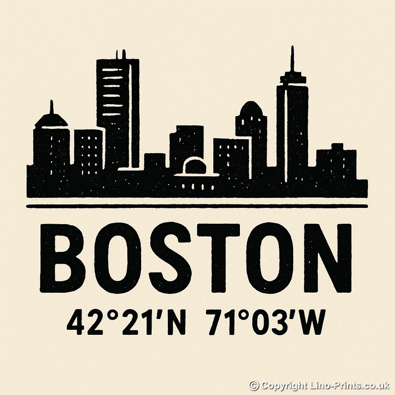 Place Coordinates Linoprint-Style Art (c319)
