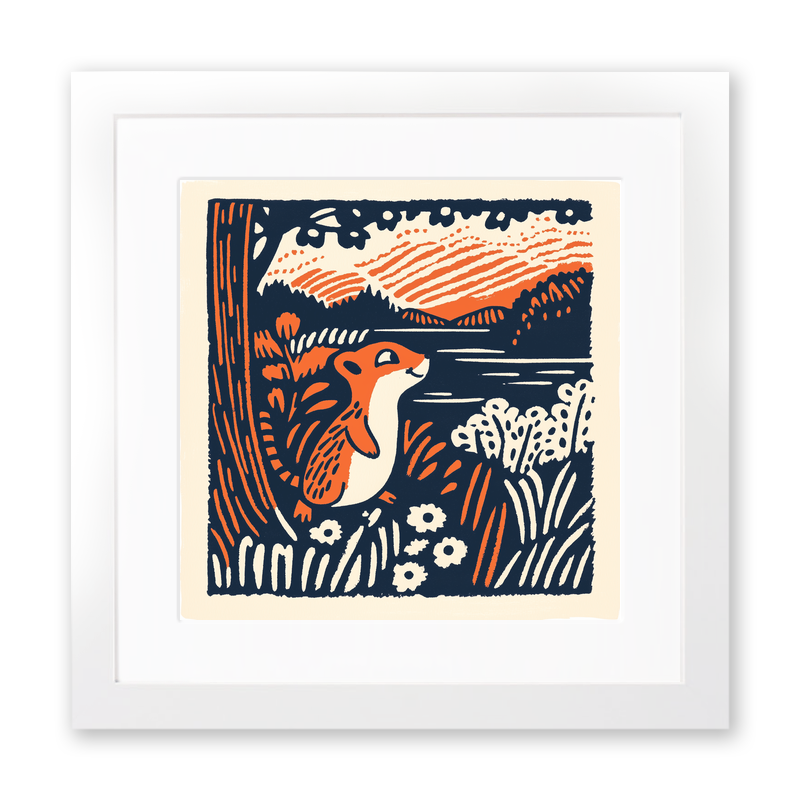 Cute Chipmunk Linoprint-Style Art (51-1)