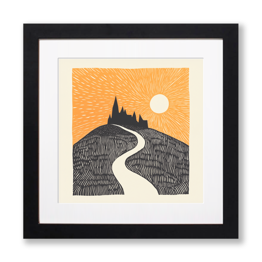 Mont Saint-Michel, France Linoprint-Style Art (183-1)