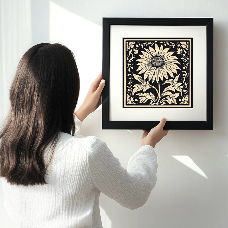 Echinacea (Coneflower) Linoprint-Style Art (1712-1)