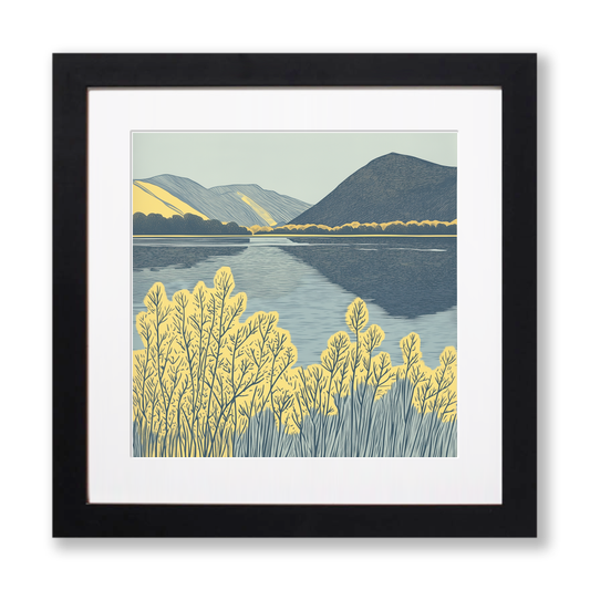 Bassenthwaite Lake reflections Linoprint-Style Art (2361-1)