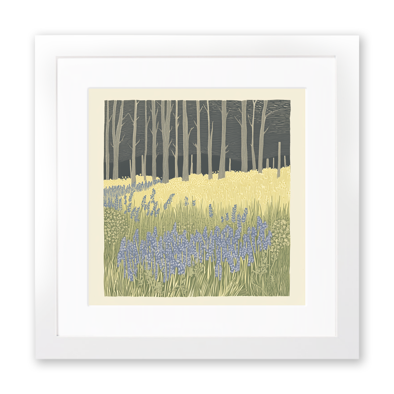 Bluebells in woodland Linoprint-Style Art (2366-2)