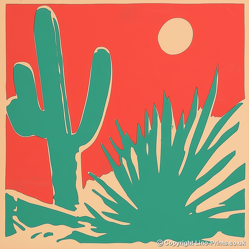 Cactus Linoprint-Style Art (1633-1)
