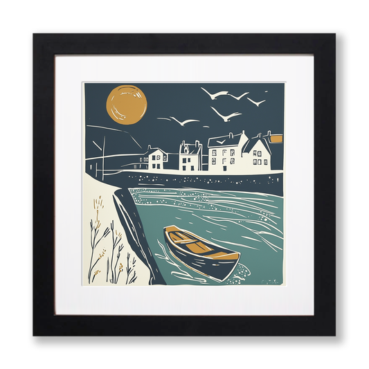 Padstow Harbour Linoprint-Style Art (1184-1)