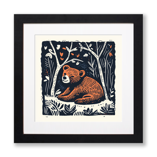 Cute Bear Cub Linoprint-Style Art (46-1)