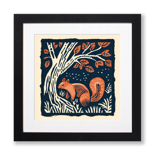 Cute Squirrel Linoprint-Style Art (81-2)