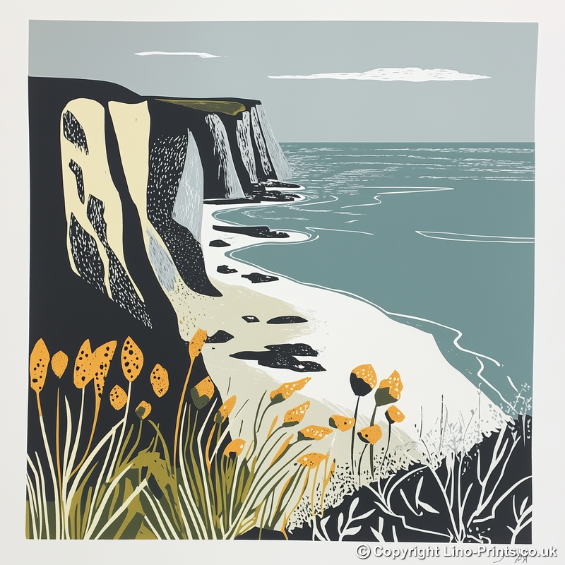 Cornish cliffs and coastline Linoprint-Style Art (1177-1)