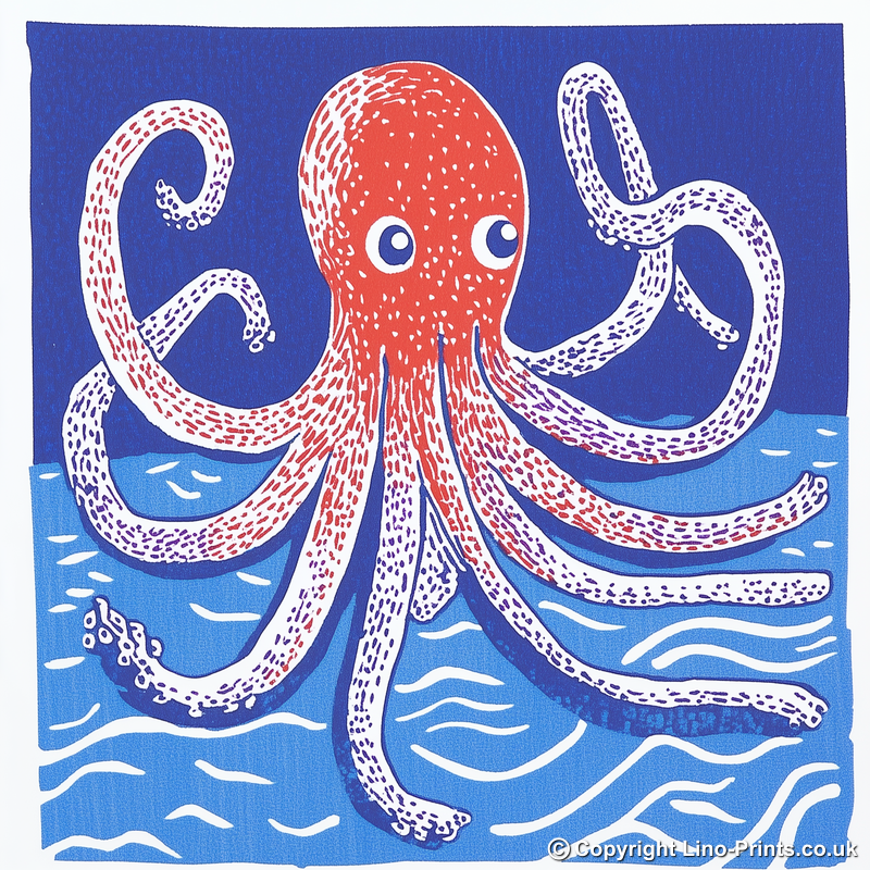 Octopus Linoprint-Style Art (1052-2)
