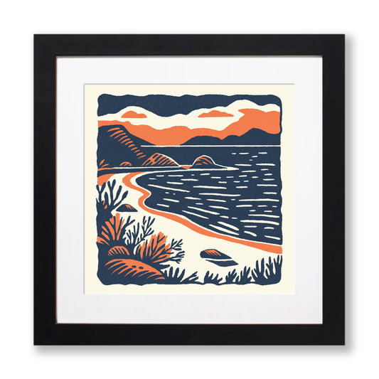 Camusdarach Beach, Arisaig Linoprint-Style Art (128-1)