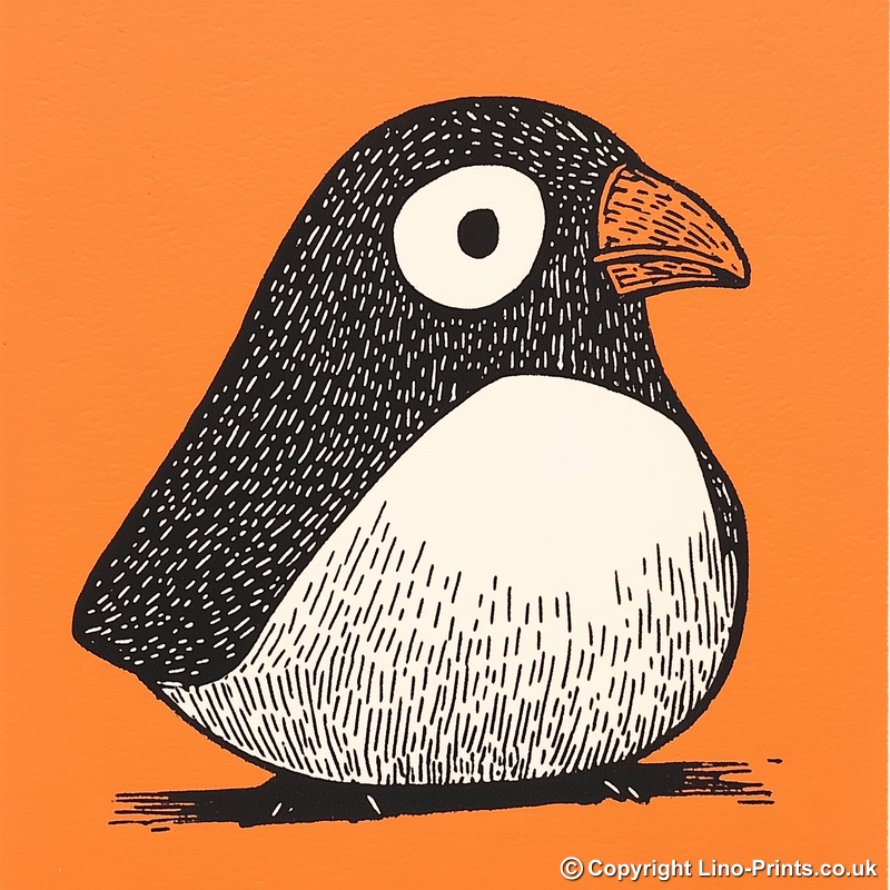 Cute Puffin/Puffling Linoprint-Style Art (235-1)