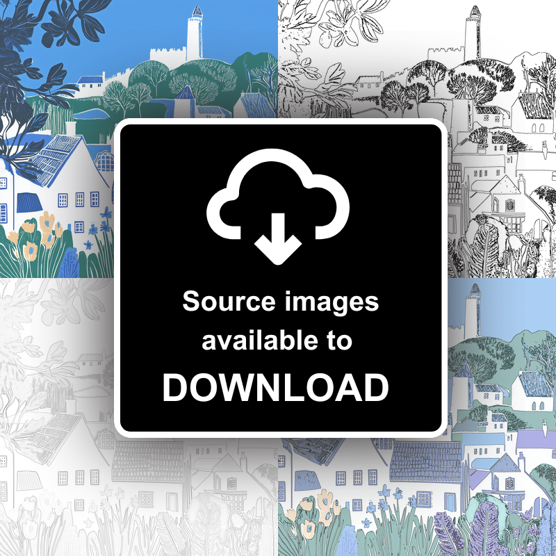 Portmeirion Village, Wales Linoprint-Style Art (864-2)