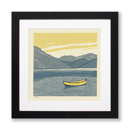 Fishing boat on Coniston Water Linoprint-Style Art (2429-2)