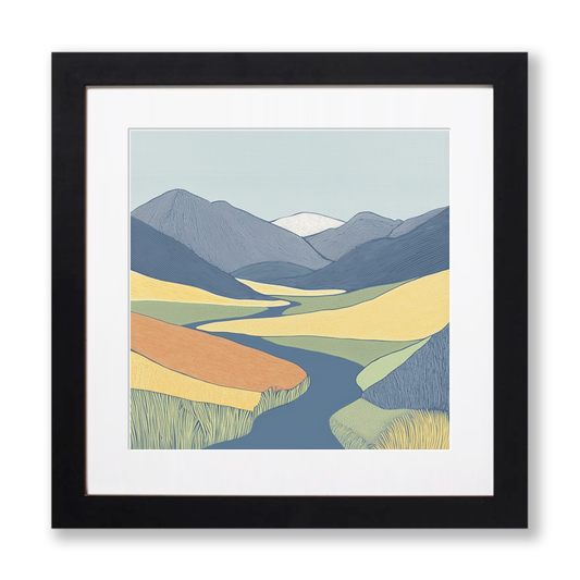 Newlands Valley panorama Linoprint-Style Art (2489-1)