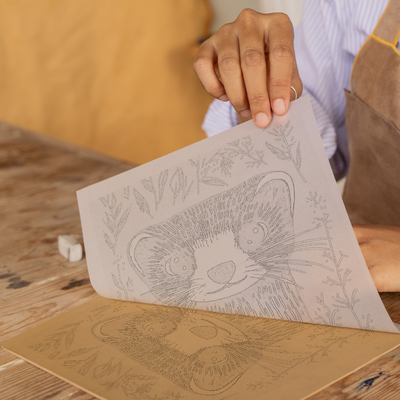 Cute Ferret Linoprint-Style Art (912-1)