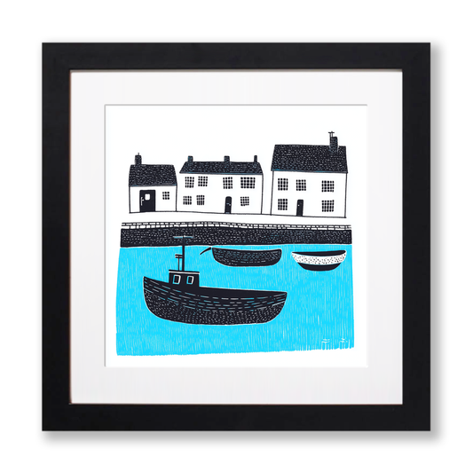 Padstow Harbour, Cornwall Linoprint-Style Art (806-1)