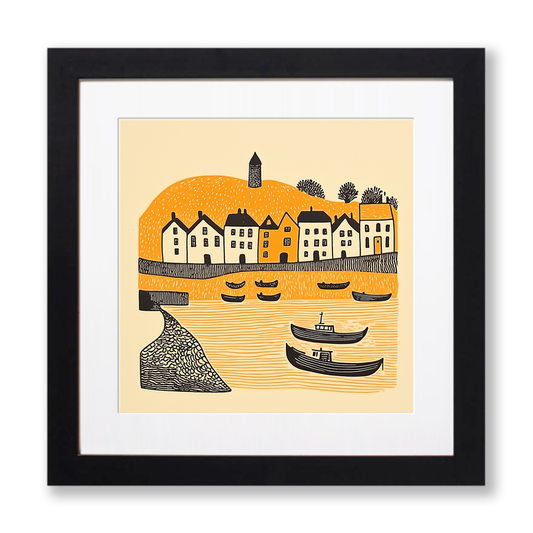 Ilfracombe Harbour, Devon Linoprint-Style Art (299-1)