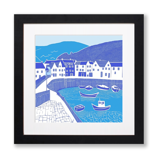 Ilfracombe Harbour, Devon Linoprint-Style Art (1091-1)