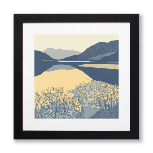 Bassenthwaite Lake reflections Linoprint-Style Art (2361-2)