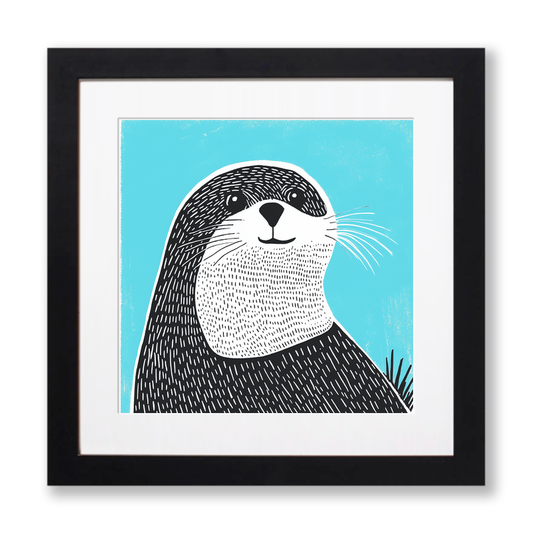 Cute Seal Pup Linoprint-Style Art (643-1)