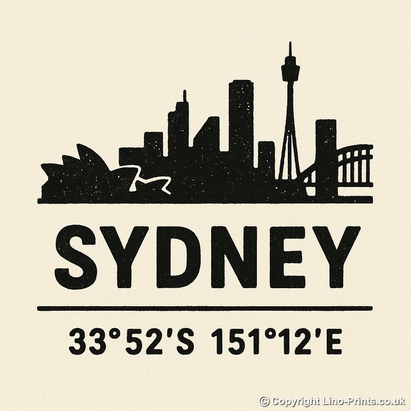 Place Coordinates Linoprint-Style Art (c343)