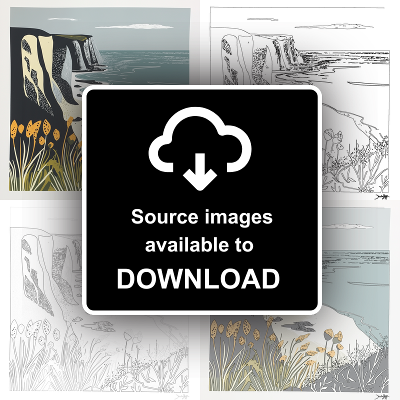 Cornish cliffs and coastline Linoprint-Style Art (1177-1)