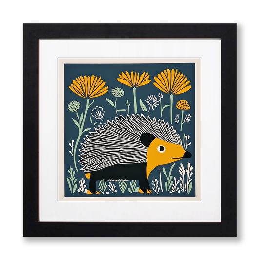 Cute Hedgehog Linoprint-Style Art (1208-2)