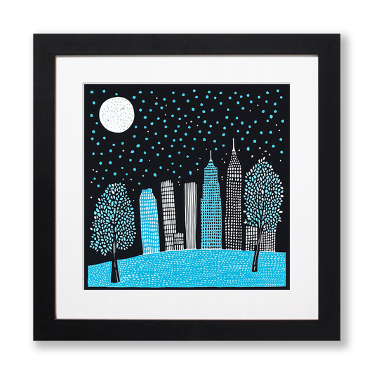 New York skyline Linoprint-Style Art (570-2)