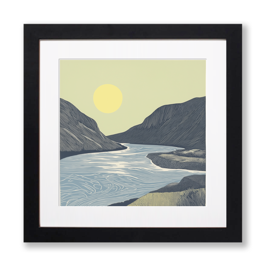 Elter Water river scene Linoprint-Style Art (2415-1)