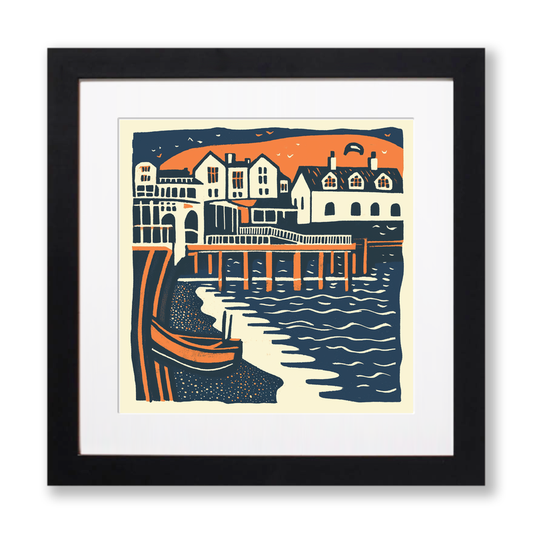 Brighton Beach and Pier Linoprint-Style Art (126-1)