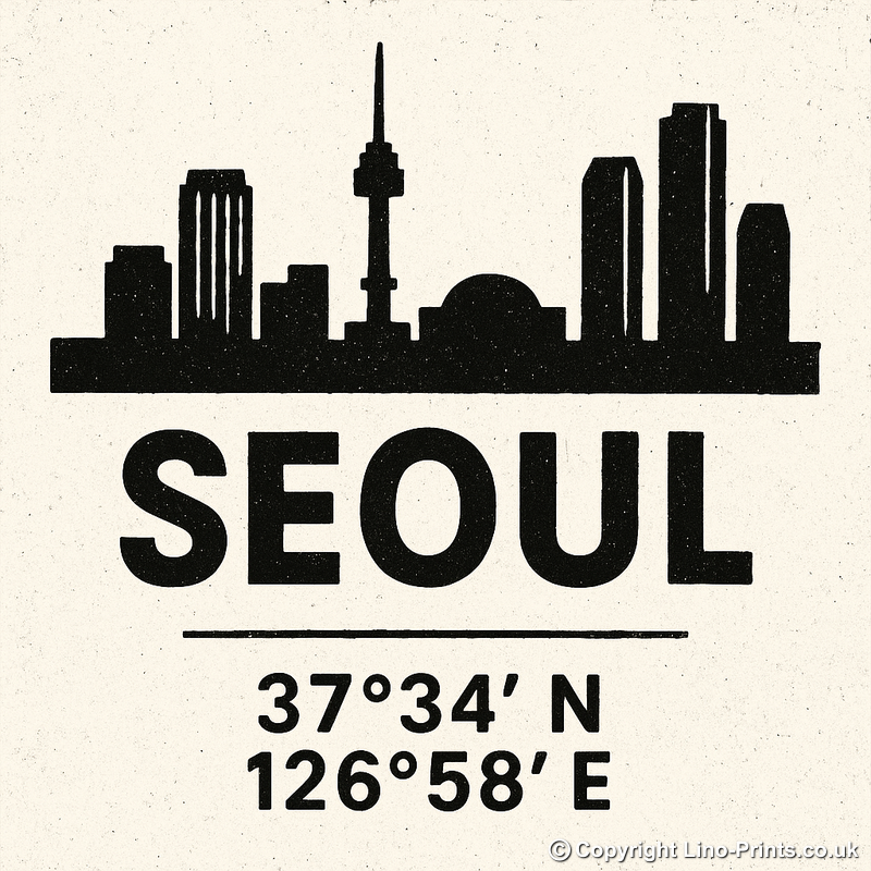 Place Coordinates Linoprint-Style Art (c326)