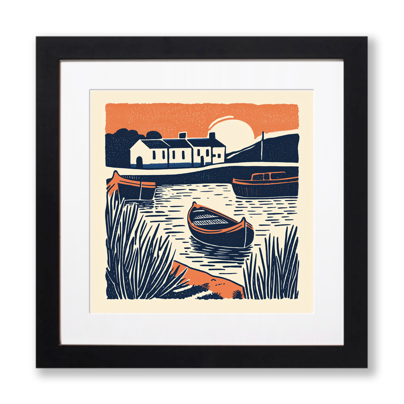 Boats moored at Potter Heigham Linoprint-Style Art (1961-1)
