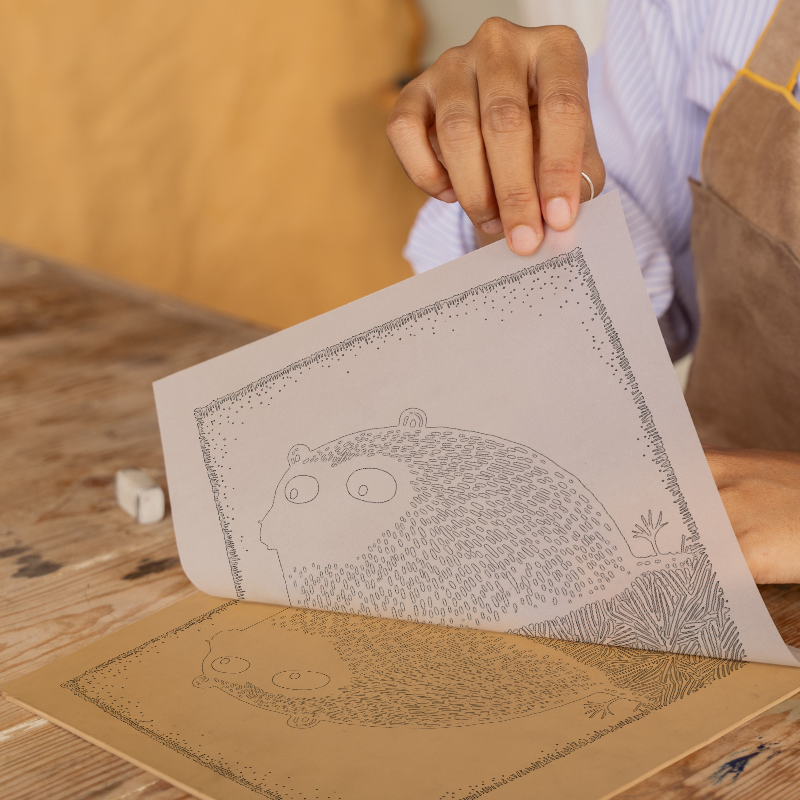 Cute Baby Beaver Linoprint-Style Art (206-2)