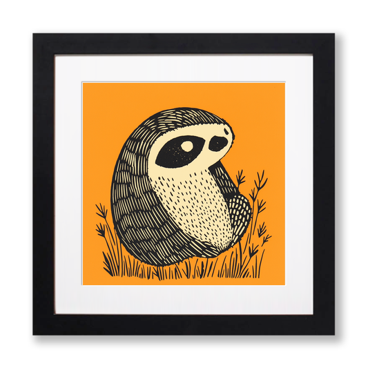 Cute Sloth Linoprint-Style Art (242-1)