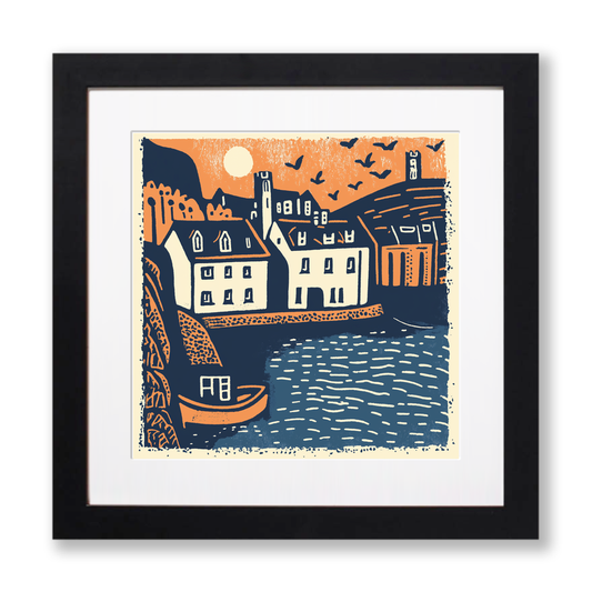Tenby Harbour, Pembrokeshire Linoprint-Style Art (158-1)