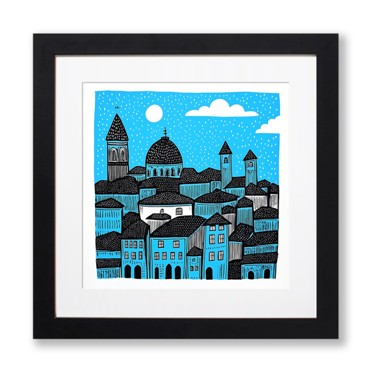 Florence skyline Linoprint-Style Art (559-1)